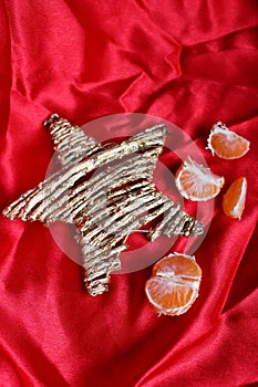 Back in USSR - mandarins, scarlet cloth and star like a symbol of the soviet new yearÃ¢â¬â¢s holidays